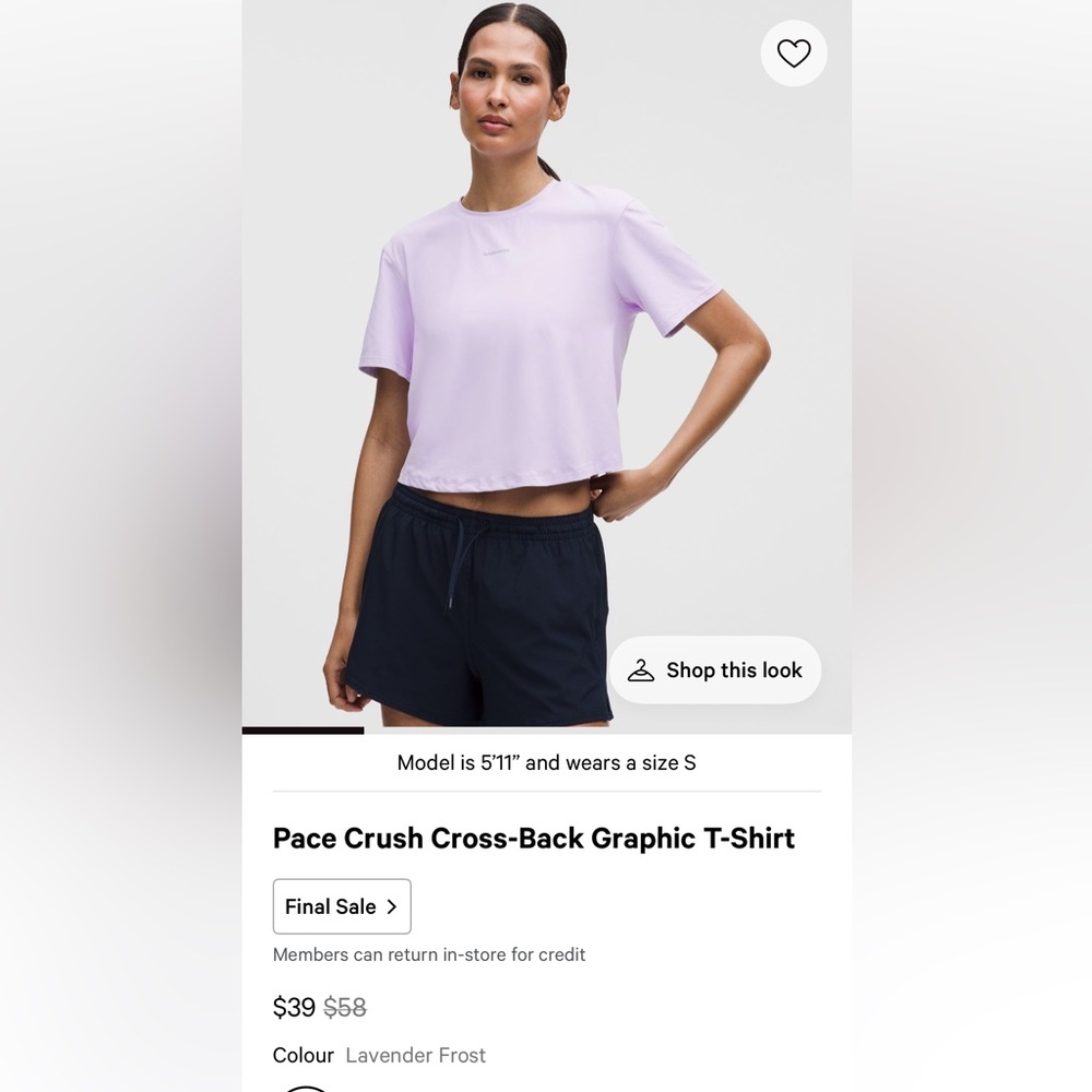 Lululemon Athletica Lavender Frost Crop Top